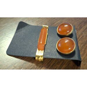 Vintage Soviet Baltic Amber Cufflinks & Tie Clip Set Made in USSR Rare